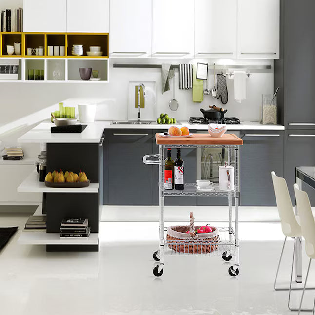 Style Selections Chrome Steel Base with Wood Rolling Kitchen Cart ( 24-in x 19.7-in x 38-in )