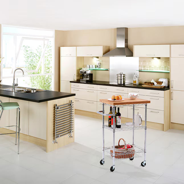 Style Selections Chrome Steel Base with Wood Rolling Kitchen Cart ( 24-in x 19.7-in x 38-in )