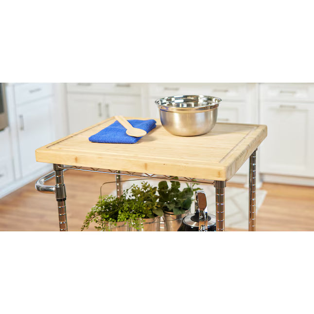 Style Selections Chrome Steel Base with Wood Rolling Kitchen Cart ( 24-in x 19.7-in x 38-in )