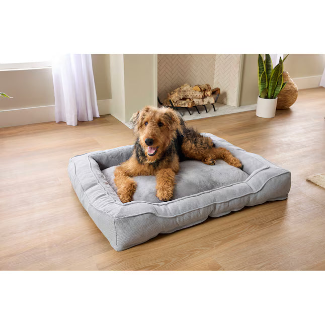 Rectangular Twill Gray Polyester Bolster Dog Bed L
