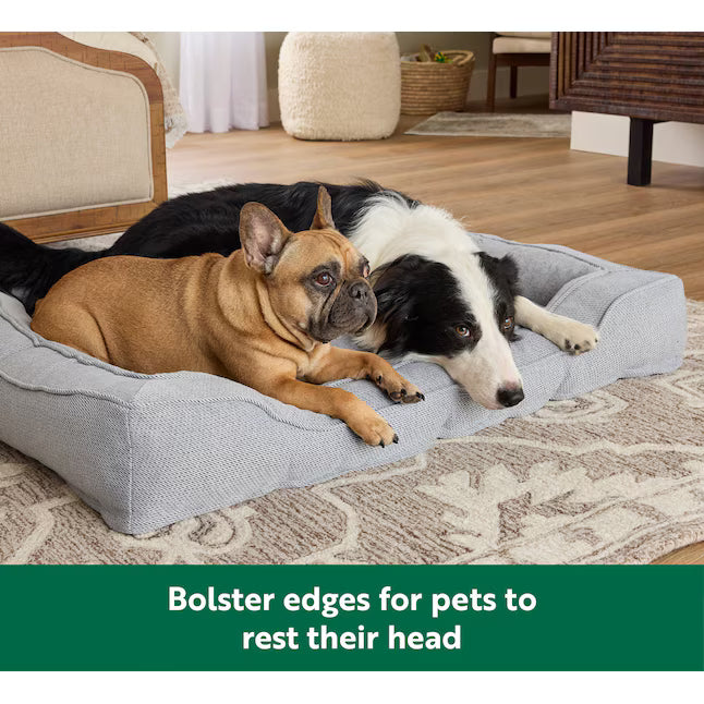 Rectangular Twill Gray Polyester Bolster Dog Bed L