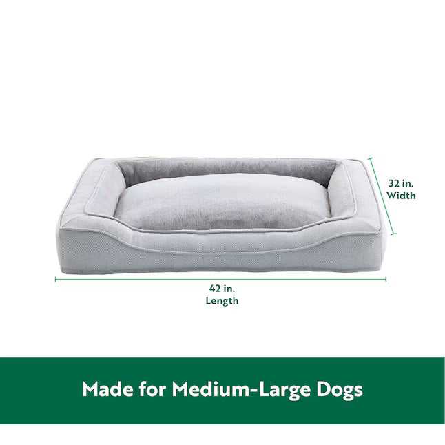 Rectangular Twill Gray Polyester Bolster Dog Bed L