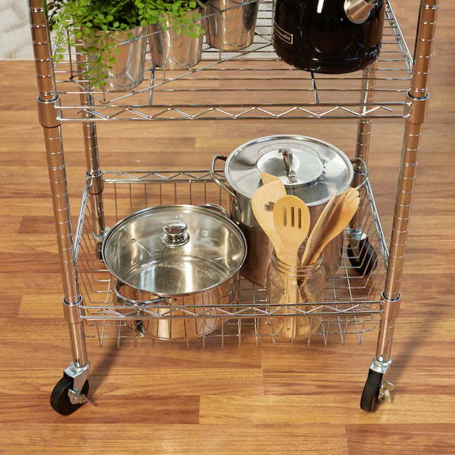 Style Selections Chrome Steel Base with Wood Rolling Kitchen Cart ( 24-in x 19.7-in x 38-in )