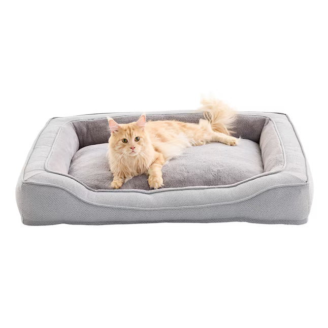 Rectangular Twill Gray Polyester Bolster Dog Bed L