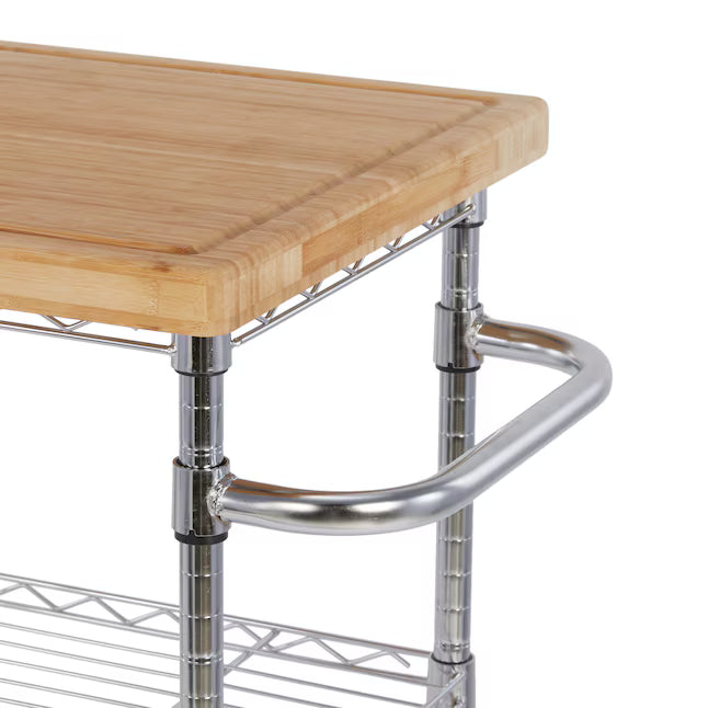 Style Selections Chrome Steel Base with Wood Rolling Kitchen Cart ( 24-in x 19.7-in x 38-in )