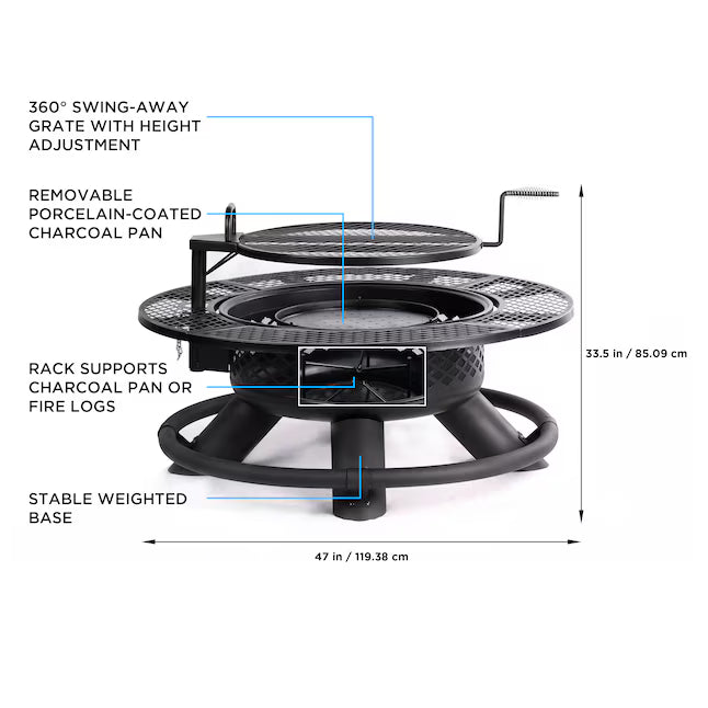 Rancher 47-in W Steel Round Wood-Burning Fire Pit