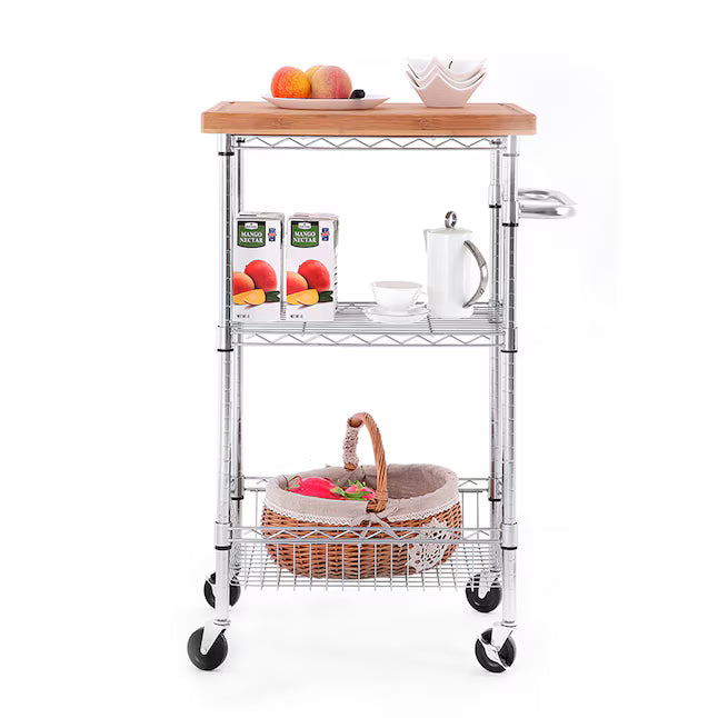 Style Selections Chrome Steel Base with Wood Rolling Kitchen Cart ( 24-in x 19.7-in x 38-in )