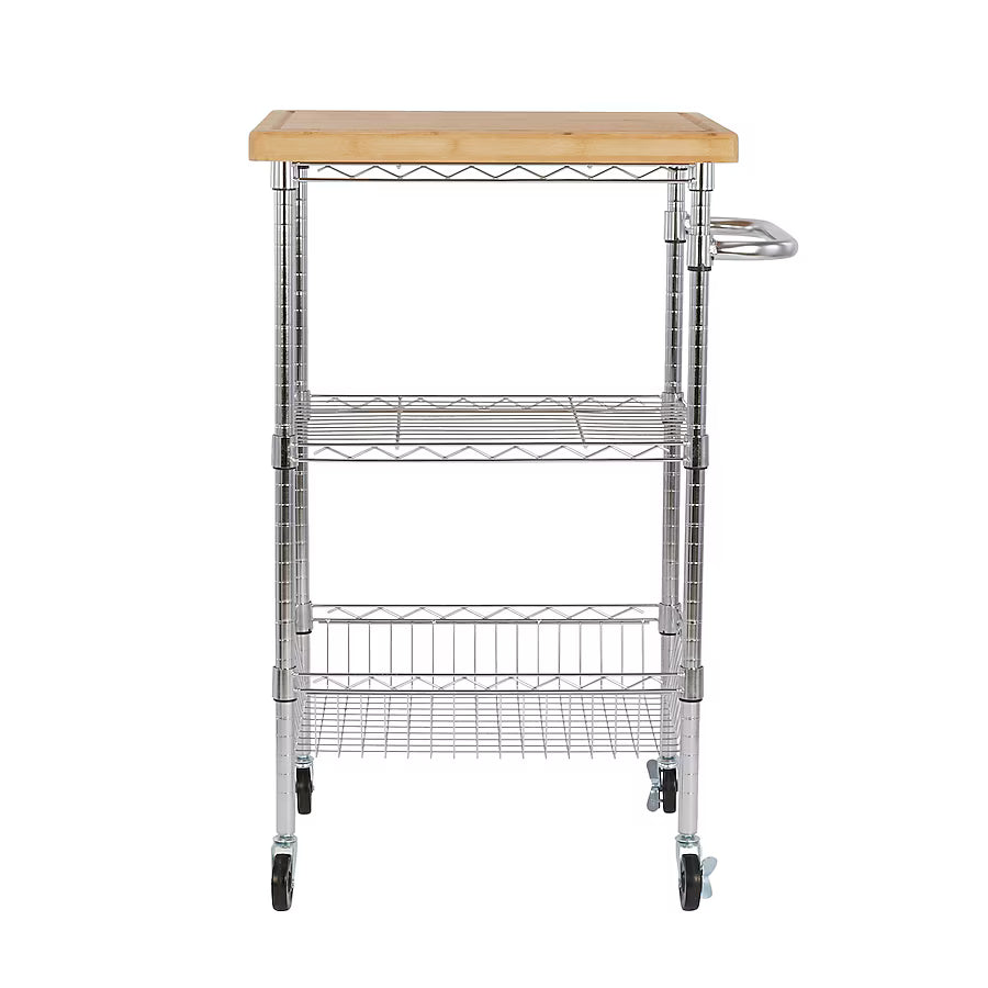 Style Selections Chrome Steel Base with Wood Rolling Kitchen Cart ( 24-in x 19.7-in x 38-in )