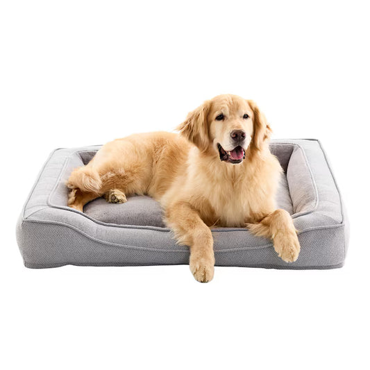 Rectangular Twill Gray Polyester Bolster Dog Bed L