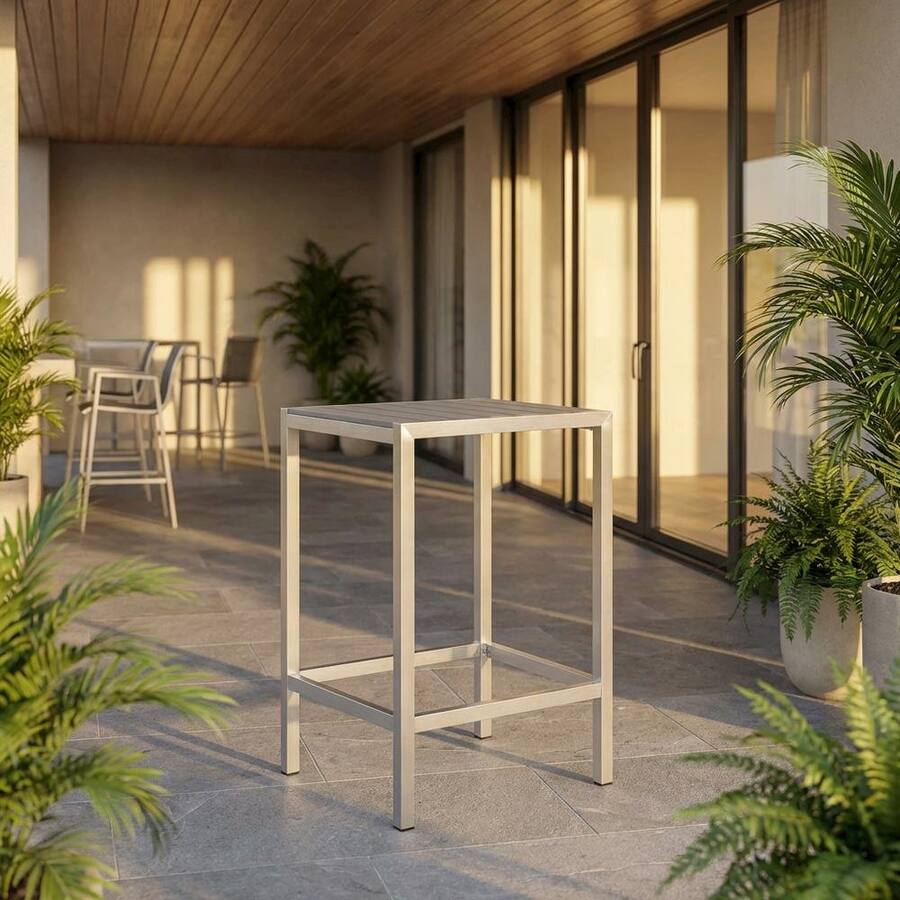 Outdoor Escape - Aluminum Outdoor Bar Table With Square Top And Modern Design - Gray