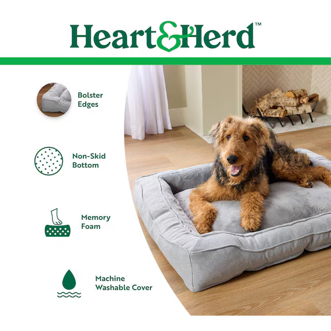 Rectangular Twill Gray Polyester Bolster Dog Bed L