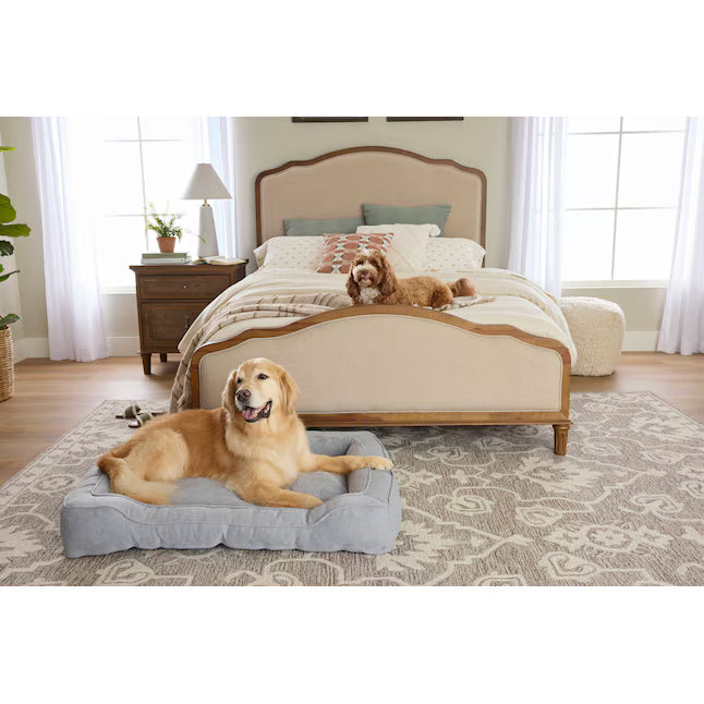 Rectangular Twill Gray Polyester Bolster Dog Bed L