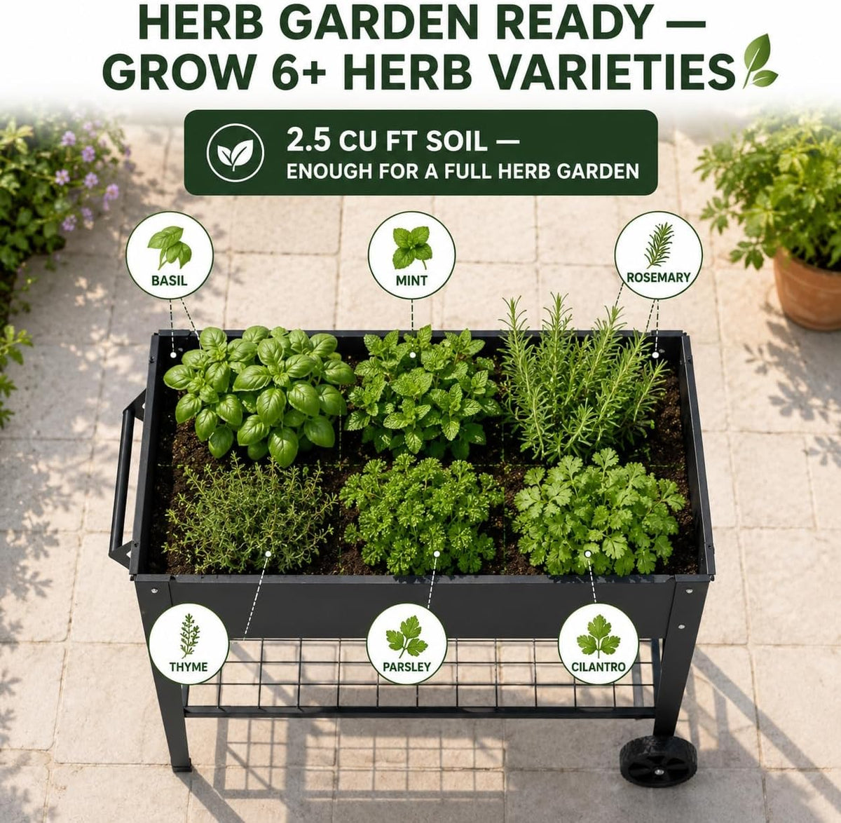 31.6-Inch Elevated Raised Garden Bed with Wheels and Storage Shelf