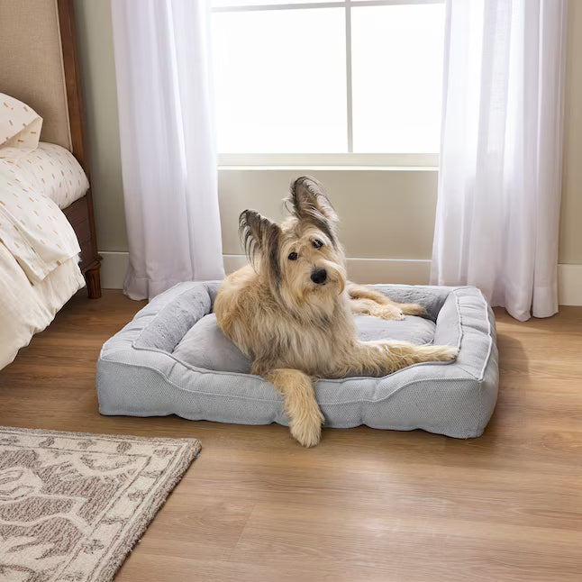 Rectangular Twill Gray Polyester Bolster Dog Bed L